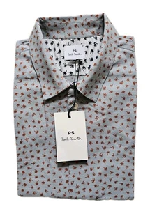 PAUL SMITH Shirt Short Sleeved Men M Casual Fit Pale Blue Abstract Print - Picture 1 of 10