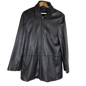 Vtg Liz Claiborne Womens Black Leather Jacket SZ M Removable Liner Winter Cold - Picture 1 of 17