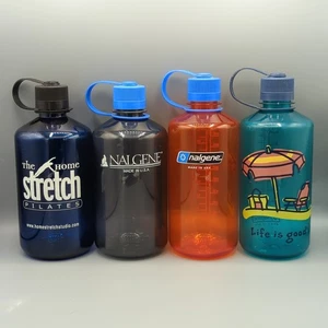 Lotto di 4 bottiglie d'acqua NALGENE 32 oz bocca stretta made in USA blu, arancione, verde - Foto 1 di 13