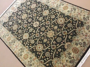 4’.8” X 6’.7” Black Beige Floral All-Over Hand Knotted Oriental Area Rug Wool - Picture 1 of 11
