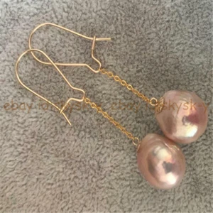 Pink 10-11mm Natural Baroque Edison Keshi Pearl Pearl Dangle Hook Earrings - Picture 1 of 5