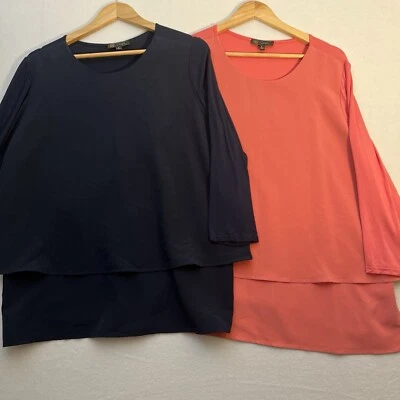 Diane Gilman 2) Túnica Tops Talla Grande 1 Azul Marino y 1 Rosa Capas Frontal Manga Larga Foto 1 de 4