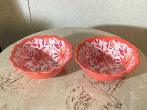 Pioneer Woman Painterly Floral Coral Dip Bowls Set of 2 Melamine Brand New - Picture 1 of 5