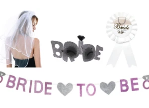 4pce Bride To Be Set Veil Badge Banner & Part Glasses Hens Bachelorette Party - Picture 1 of 7