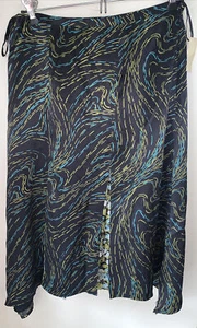 Amanda Smith Lined 100% Silk Skirt Sz 6 Black Good Teal Bottom Pleat Floral NWT - Picture 1 of 10