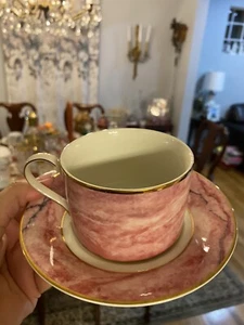 Mikasa - Travertine Rose - 3 Cup & Saucer - looks like pink marble - Box 1 - Picture 1 of 3
