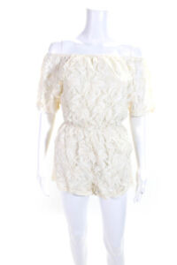 BB Dakota Womens Lace Short Sleeves Romper White Cotton Size Extra Small
