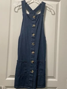 Japna Denim Overall Dress Junior Size M Jumper Dungaree Blue Button Up Pockets - Bild 1 von 5