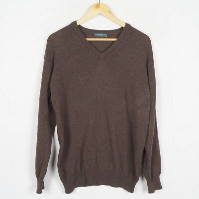 LYLE & SCOTT Men Jumper Size S Pullover V-Neck Tight Knit Wool Brown me10330 Foto 1 de 4