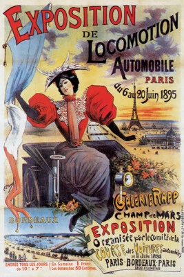PÓSTER REPRO FRANCÉS VINTAGE LOCOMOCIÓN EXPOSICIÓN COCHE AUTOMÓVIL PARÍS 1895 Foto 1 de 3