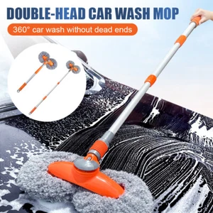 Adjustable Car Wash Brush Dual Brush Heads Telescoping Long Handle Car Cleaning - Picture 1 of 26