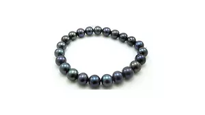Bracciale in Perle di Fiume Coltivate da Donna con colore a Perla Elastico Nero - Imagen 1 de 2