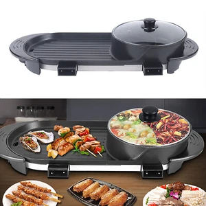 Parrilla eléctrica antiadherente 2 en 1 y olla caliente barbacoa parrilla sopa Shabu olla 110 V 2200 W - Imagen 1 de 12