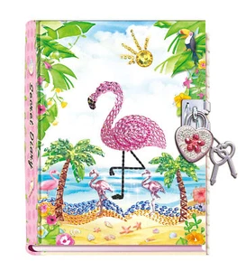 Sequined flamingo Diary tropical theme Sparkly Secret journal Butterfly for Girl - Picture 1 of 14
