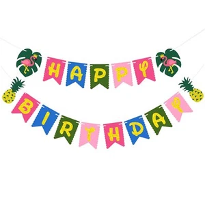 Tropical Happy Birthday Banner Hawaiian Birthday Party Decoration for Luau Su... - Picture 1 of 7