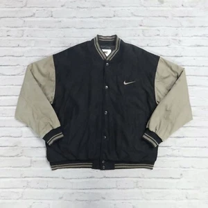 Vintage 90s Nike Swoosh Bomber Jacket Size 2XL Black Made in Thailand - Picture 1 of 13