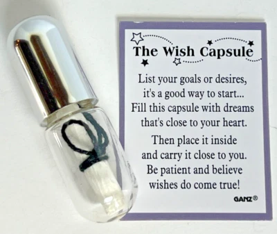 GANZ "The WISH CAPSULE" Charm Token +Card Fill With List of Dreams & Believe 2"