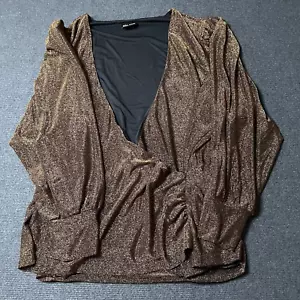 City Chic Top Gold Womens Plus Size XL 22 Crossover Plunge V Neck Long Sleeve - Picture 1 of 11