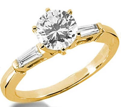 Anillo de boda solitario corte diamante redondo 1 quilate 2 baguette oro amarillo 14k color H Foto 1 de 2