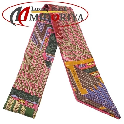 Bufanda de seda Hermès Pantin City multicolor rosa 86 cm usada otoño/invierno - Imagen 1 de 4