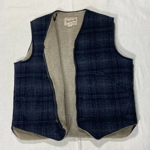 Vintage Woolrich Wool Men's Large Charcoal Gray Vest Sherpa Lined Zip Up Outdoor - Picture 1 of 13