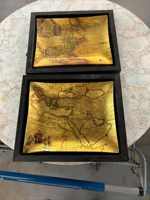 Old World Antique Map Reverse Glass Wooden Frame Art Wall Hangings a rare pair - Image 1 of 4