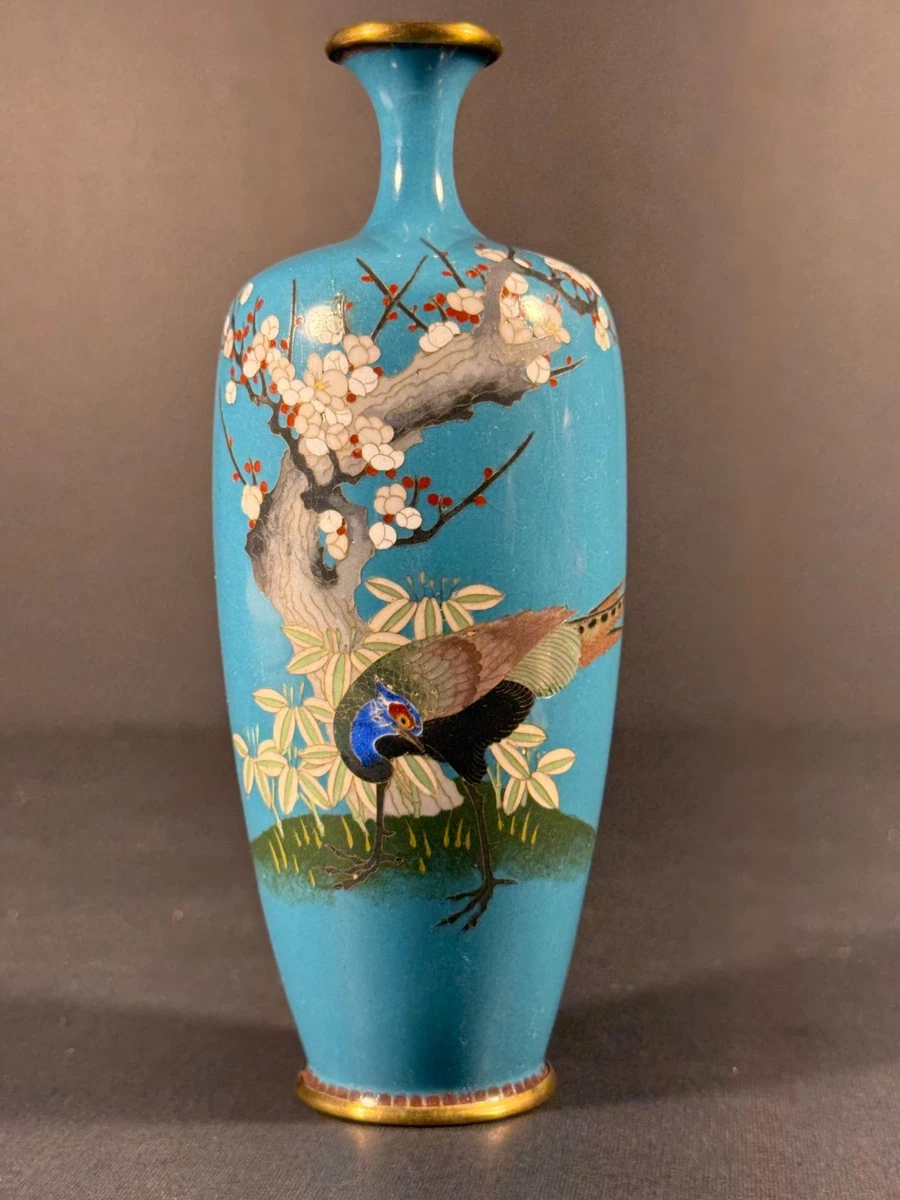 蓝色古董原始景泰蓝日本古董花瓶| eBay