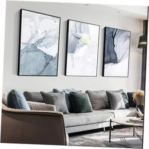 Canvas Framed Wall Art Large size 24 X 32In 3 Pieces Of Modern Blue White Art - Picture 1 of 7