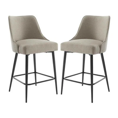 Home Square Metal Counter Stool in Khaki Beige Fabric - Set of 2 - Image 1 of 4