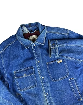 VTG Woolrich Mens L Aztec Blanket Wool Lined Denim Barn Chore Coat Jacket USA - Image 1 of 4