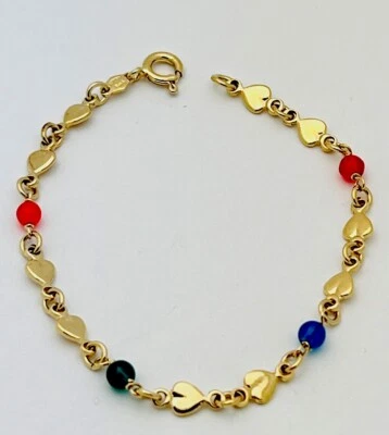 DaneCraft 24KT Gold Over 925 Sterling Silver Multicolor Glass Heart Bracelet 7” - Image 1 of 4