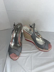 Lulu Townsend Red White Blue Stripe Wedge Platform Heels Patriotic. 9.5 - Picture 1 of 9