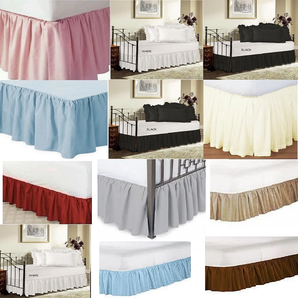 Falda de cama con volantes en esquinas divididas de 4 lados || 670 TC algodón doble XL ~ Nueva Foto 1 de 1