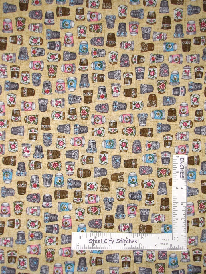 Sew Quilt Thimble Toss Fabric 14"X44" PIECE Cotton by QT Thimble Pleasures - Image 1 of 1