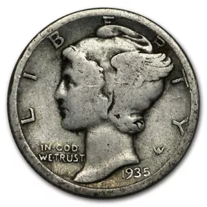1935 D Mercury Silver Dime VG 90% Silver 10c Very Good - Picture 1 of 2