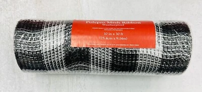 1 roll White and black buffalo plaid deco mesh 10 in x 30ft. ribbon wreath - Image 1 of 2