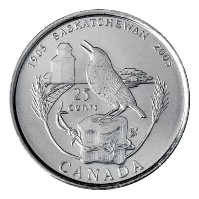 2005 CANADA 25¢ SASKATCHEWAN CENTENNIAL QUARTER UNCIRCULATED FROM MINT ROLL COIN - Image 1 of 2