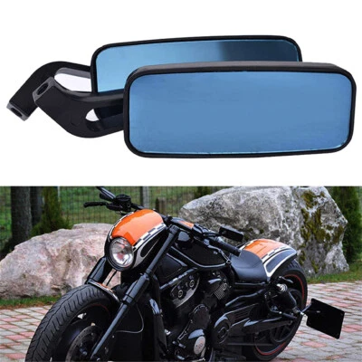 Rectangle Black Motorcycle Rearview Side Mirrors For Harley Honda Yamaha Suzuki - Image 1 of 4