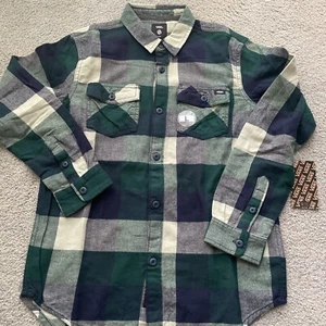 Camicia Vans ragazzo grande 12-14 scatola flanella bottoni manica lunga verde nuova con etichetta - Foto 1 di 12