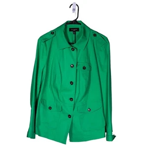 Talbots Women’s Jacket Green Stretch Canvas Utility Button Pocket Plus Size 12W - Picture 1 of 9