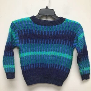 Christopher Rand Boys Pullover Sweater Blue Green Striped Crew Neck Acrylic L - Picture 1 of 5