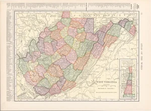 1908 Antique Map *  West Virginia - Imagen 1 de 1