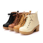 Women's Block Chunky Mid Heel Lace Up Biker Ankle Boots Round Toe Riding Bootie