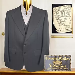 Vintage Cheswick Clothes Jacket & Vest Mens 44L Black Half Lined 1960s - Picture 1 of 11