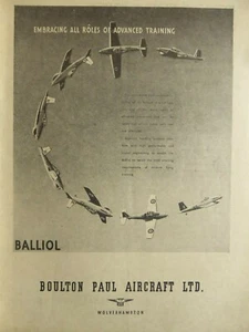 8/1950 PUB BOULTON PAUL AIRCRAFT BALLIOL RAF BASIC TRAINER AVION ORIGINAL AD - Imagen 1 de 2