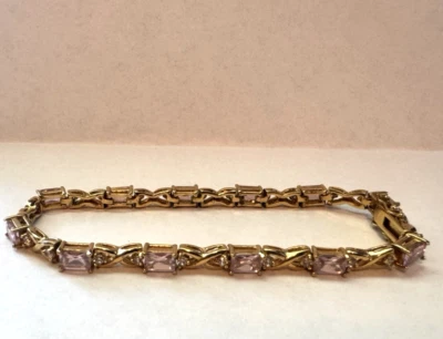 Александрит имитация бриллиант золотой тон X ссылка теннисный браслет коробка застежка 8 дюймов - Изображение 1 из 4