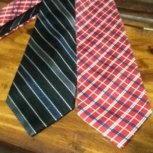 2 Tie LOT, Meeting Street Hand Made 100% SILK Mens Necktie EUC Stripes Checker - Picture 1 of 4