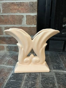 Vintage 1940s Rumrill Red Wing Double Vase Art Nouveau Pottery Matte Pink - Picture 1 of 9