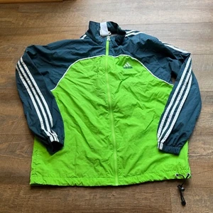 Vintage Adidas Jacket Men's Sz M Neon Green Blue Windbreaker Vented Back - Picture 1 of 12