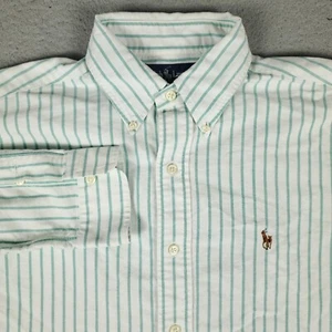 Ralph Lauren Shirt Mens 15.5 White Green Stripe Pony Dress Button Up Long Sleeve - Picture 1 of 9